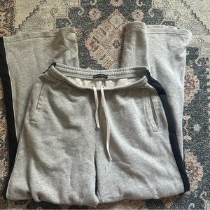 Gray Wide leg Brandy Melville Sweatpants with Navy Stripe